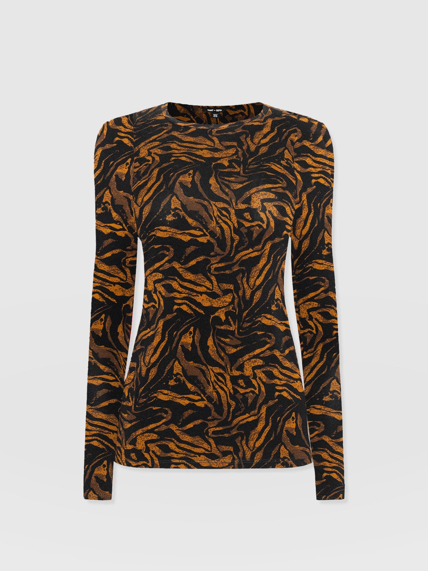 Austen Crew Neck Long Sleeve Tee - Brown Zebra